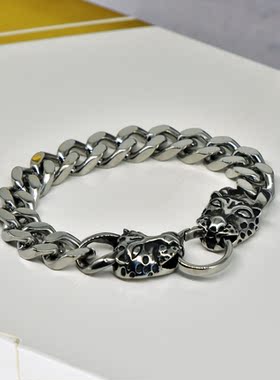 ins冷淡风钛钢豹子头配饰手链