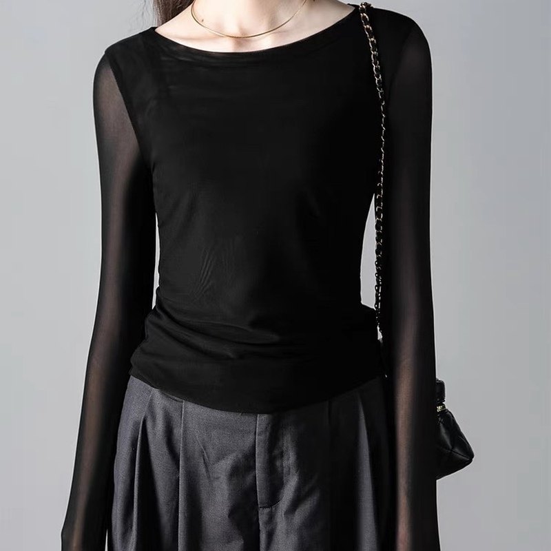 秋新款黑色一字领修身内搭网纱打底衫女外穿长袖t恤柔软亲肤上衣,女士内衣/男士内衣/家居服,吊带/背心/T恤/打底/肌底衣,淘宝优惠券,粉丝福利购,淘宝优惠卷