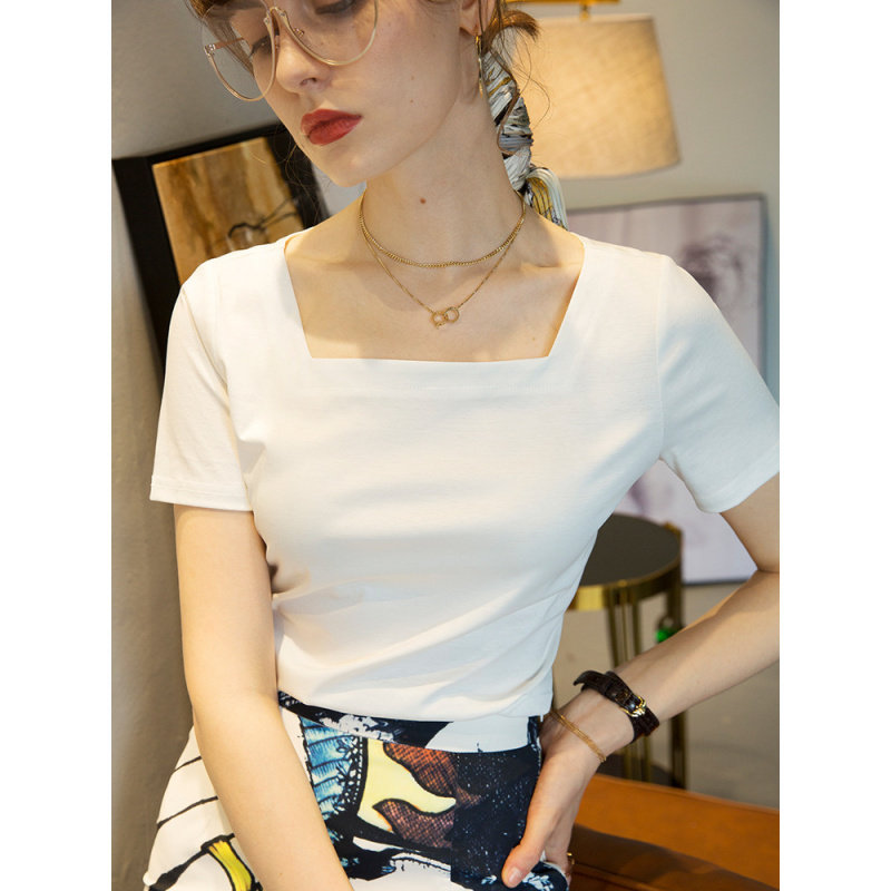 2025新款夏装设计感洋气短袖t恤内搭打底衫女夏季白色正肩上衣薄,女装/女士精品,T恤,淘宝优惠券,粉丝福利购,淘宝优惠卷