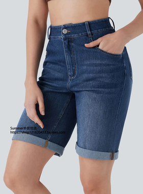 欧美高腰水洗卷边牛仔短裤休闲五分裤 Curled five quarter jeans