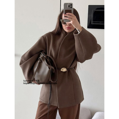 2025秋欧美复古收腰系带宽松外套