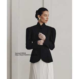 法式2025复古立领小西装气质优雅泡泡袖外套 Waist cinching suit