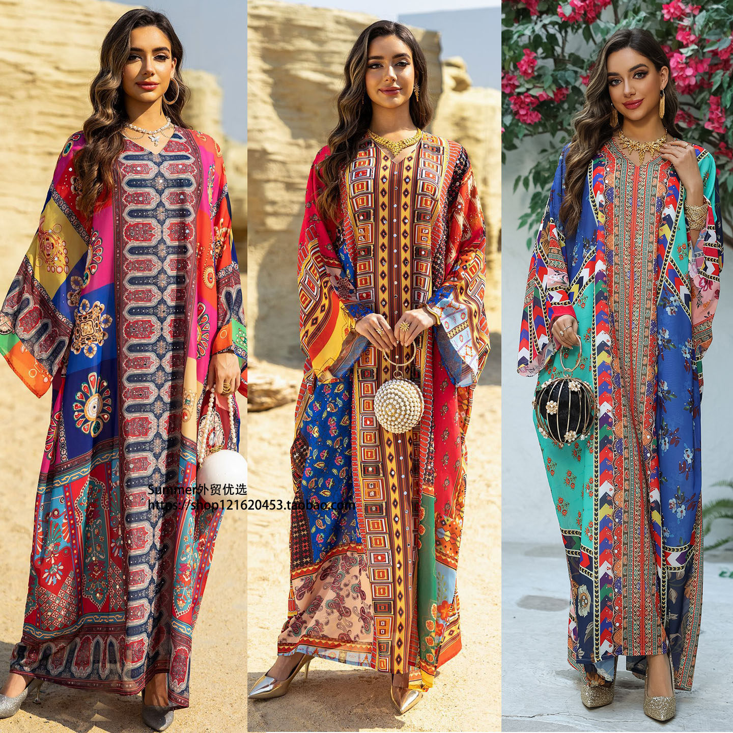 2025春夏中东阿拉的印花烫钻长袍
