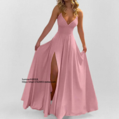 2026春性感吊带V领露背系带开衩长款 dress camisole 连衣裙 Split
