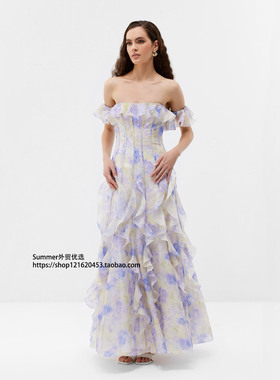 海边度假吊带裙法式连衣裙雪纺抹胸长裙 Chiffon strapless dress