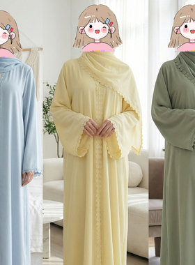 欧美旅游风尼达花边阿布扎比含头巾大码开衫女Lace cardigan robe