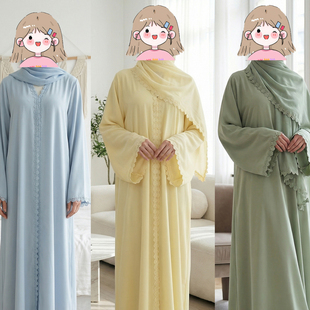 cardigan robe 女Lace 中东阿巴亚尼达花边长袍阿布扎比含头巾开衫
