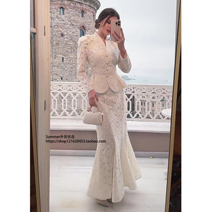 top Decal 优雅贴花上衣长裙套装 set long skirt and 复古气质长袖