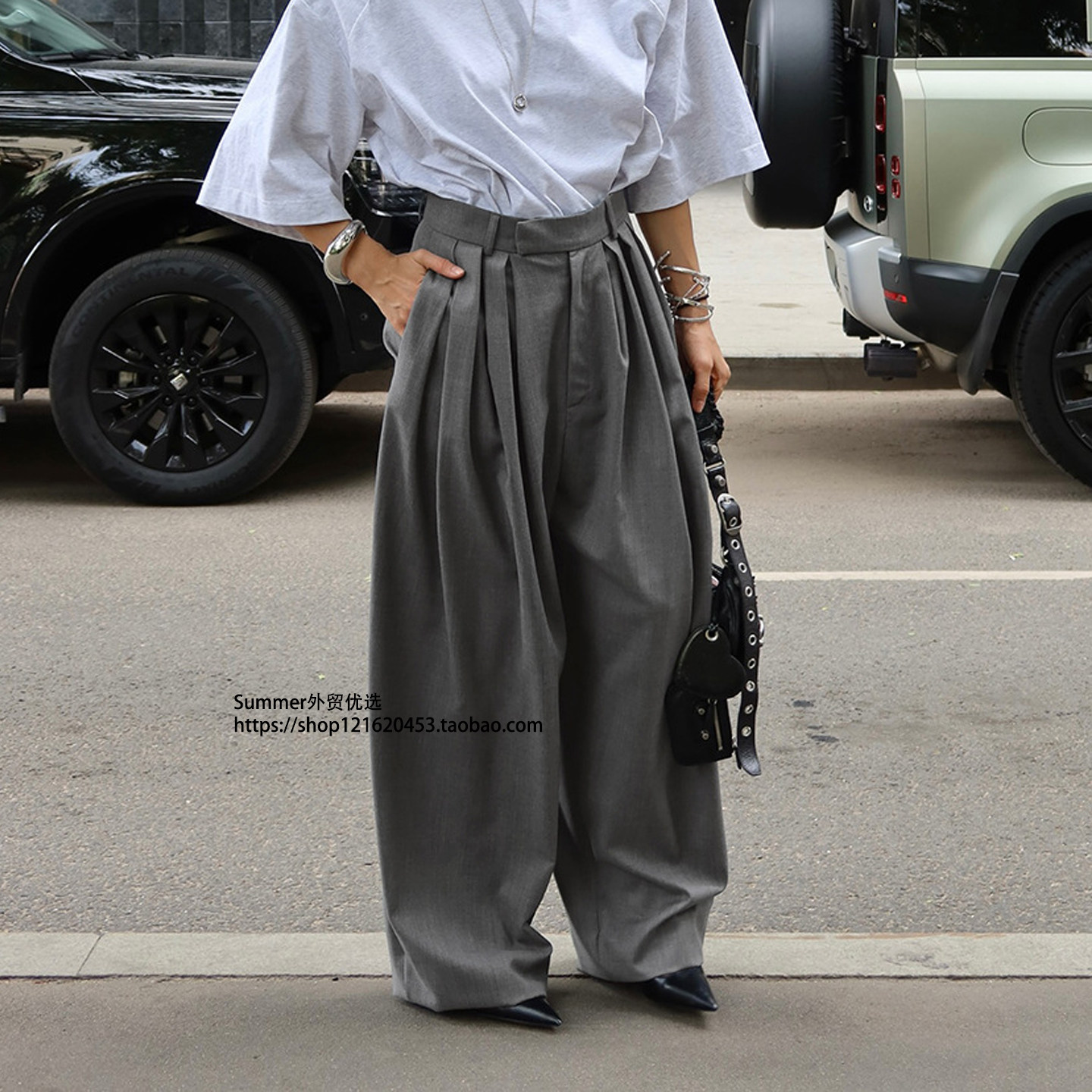 2025秋法式压褶休闲西装阔腿长裤