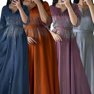 drill 亚马逊中东长袍锻面礼服连衣裙 Press 晚宴长袍 gown 烫钻款