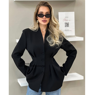 cinching 通勤v领西服外套Waist suit 收腰小西装 欧美气质优雅修身