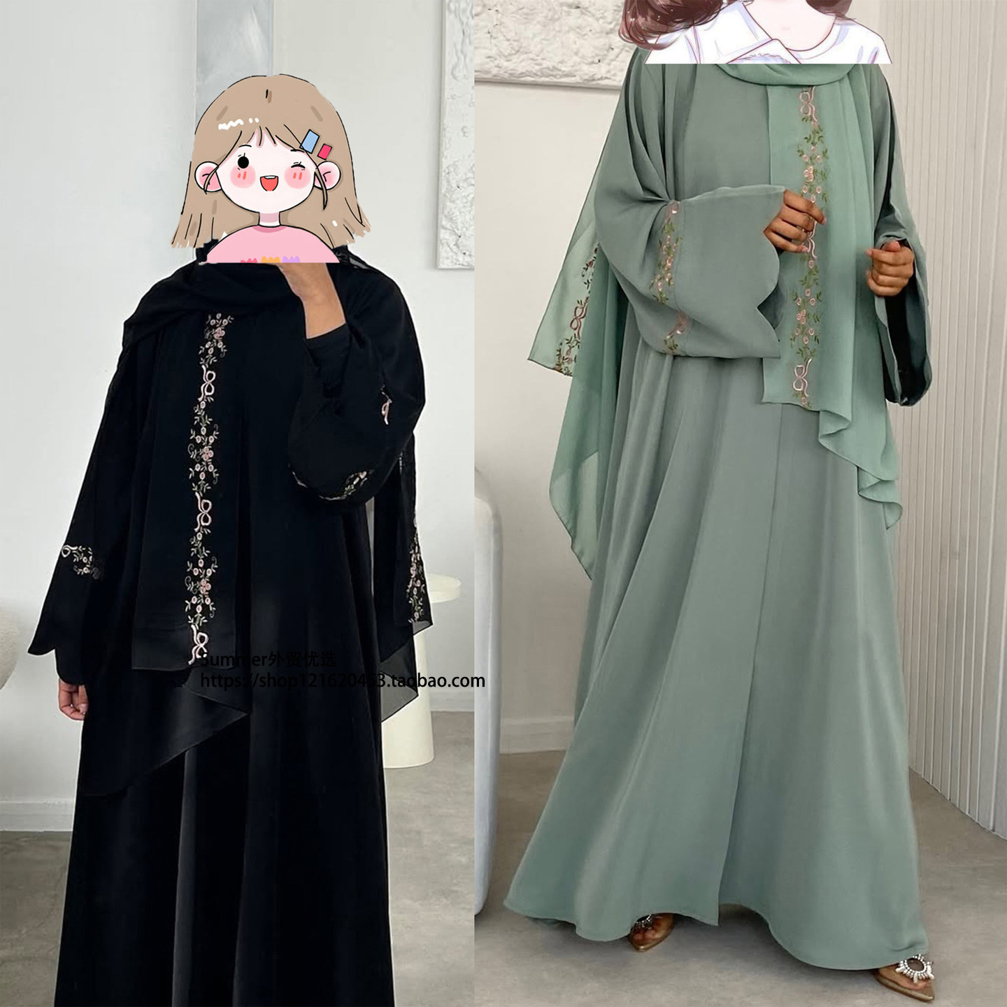 2025夏中东尼达花朵刺绣开衫长袍