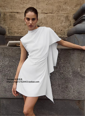 2026春欧美不规则气质收腰无袖优雅修身连衣裙 Sleeveless dress