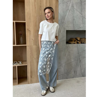 宽松T恤立体网纱山茶花短袖上衣