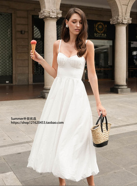 纯棉吊带气球连衣裙收腰泡泡大摆长裙女 suspender balloon dress