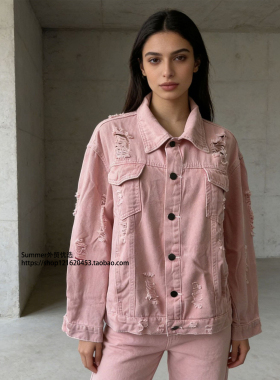 2026春季新款个性潮流风破洞设计感牛仔外套 Ripped denim jacket