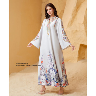 中东阿联酋长袍绳绣迪拜旅游休闲连衣裙 Embroidered summer robe