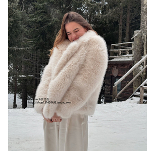 欧美仿皮草外套女百搭人造毛绒西装领狐狸毛皮草 Faux fur jacket