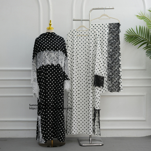 2026大码蕾丝拼接波点开衫+围巾女Lace polka dot cardigan+scarf