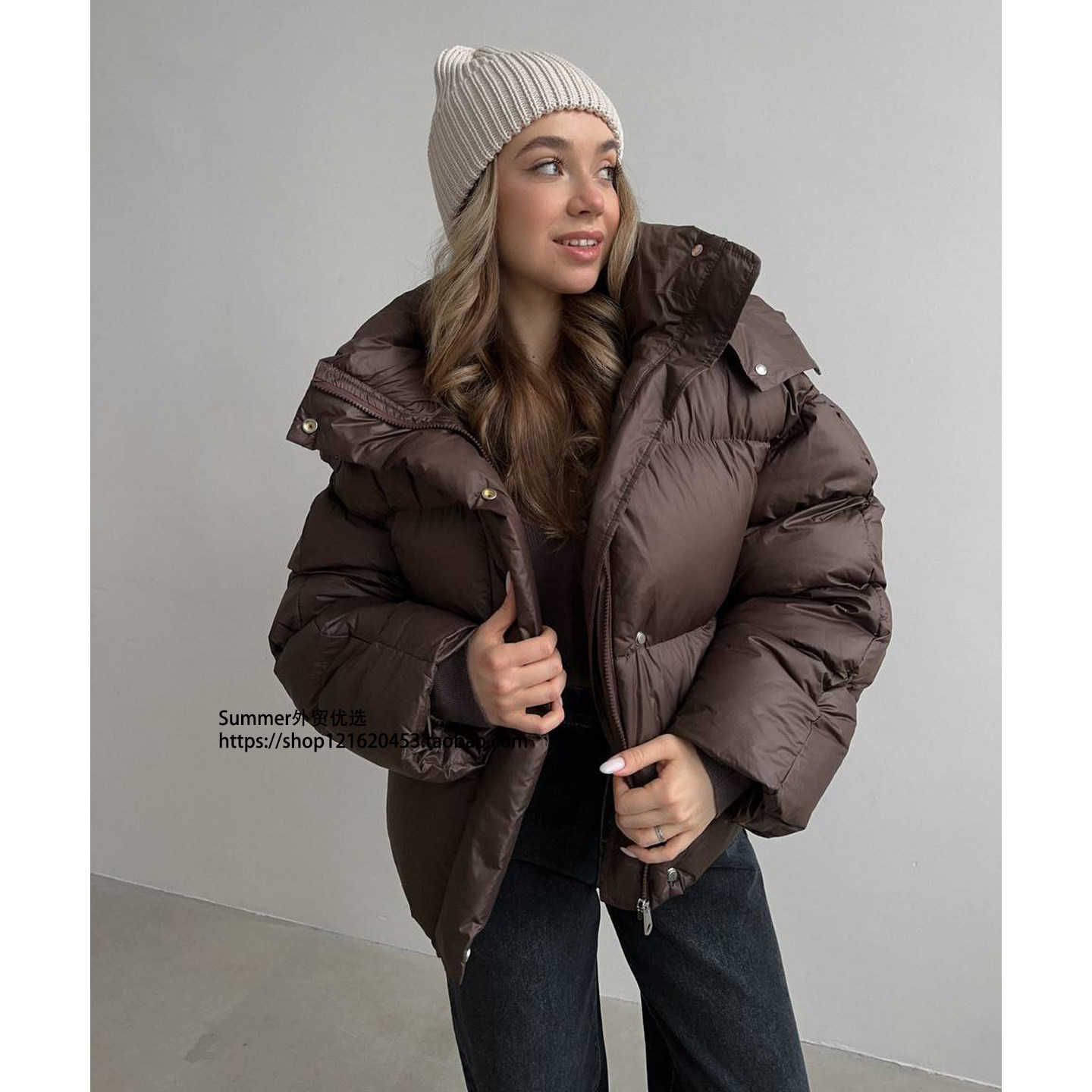 欧美休闲收腰连帽短款面包棉服加厚棉衣外套 Hooded bread jacket