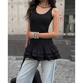 camisole 辣妹u领中长款 vest Cake skirt 蛋糕裙摆修身 吊带小背心