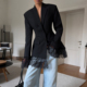 suit 黑色蕾丝拼接小西装 Lace 外套2025设计感长袖 patchwork 上衣