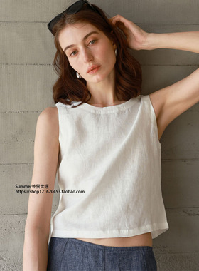 高级感亚麻马甲前后两穿背心短款设计感女无袖上衣Linen vest top
