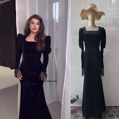 2026春欧美复古蕾丝拼接连衣裙女