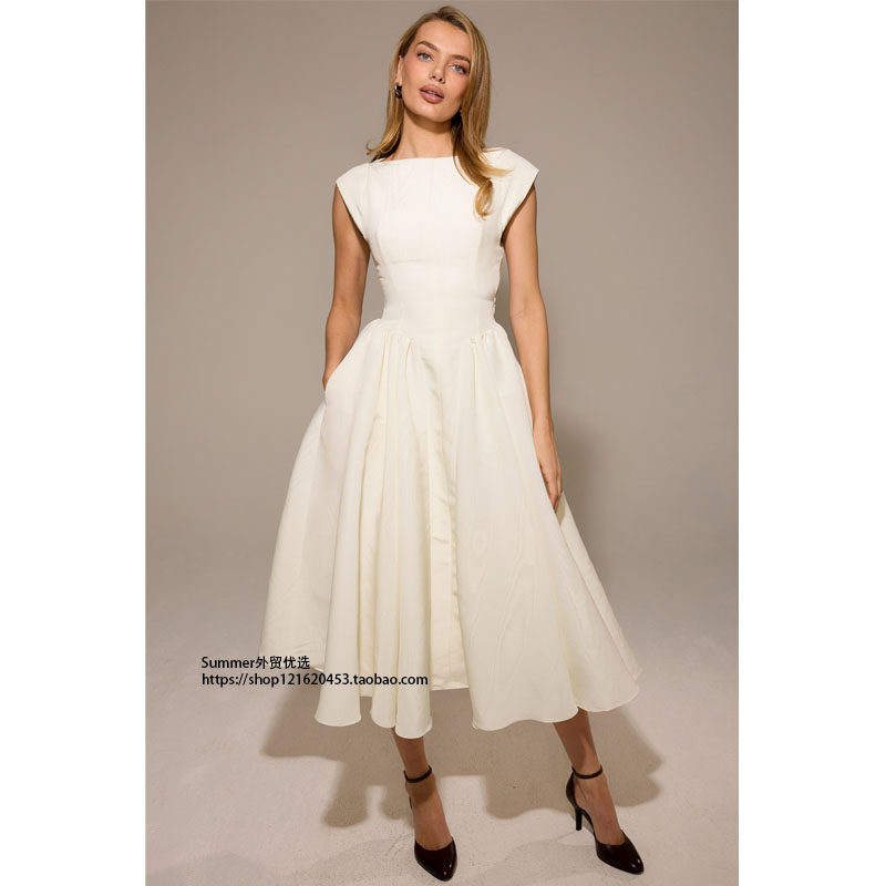 2025欧美法式露背无袖背心连衣裙