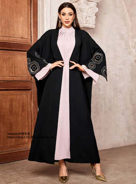 中东阿巴亚开衫迪拜阿拉伯长袍蝙蝠袖刺绣连衣裙 ABU dhabi robe
