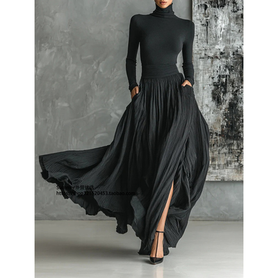 2025法式高领修身上衣半身裙套装