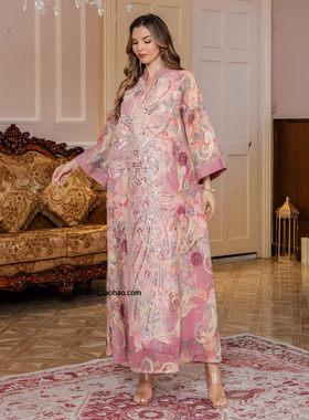 东南亚珠片印花连衣裙欧美女士长裙优雅袍子长裙Bead print dress