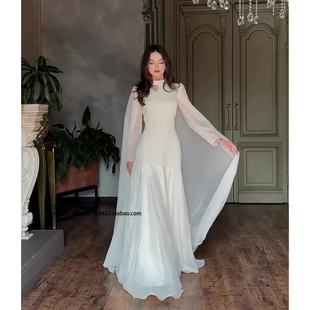 欧美大飘带袖子华丽优美修身连衣裙女绑带长裙Large sleeve dress