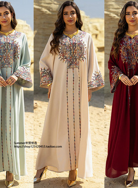 2025迪拜东南亚长袍沙特阿拉伯大袍高个子刺绣连衣裙 dhabi dress