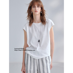 亚麻棉短款T恤松弛感透气针织上衣小飞袖棉麻小衫Relaxed T-shirt