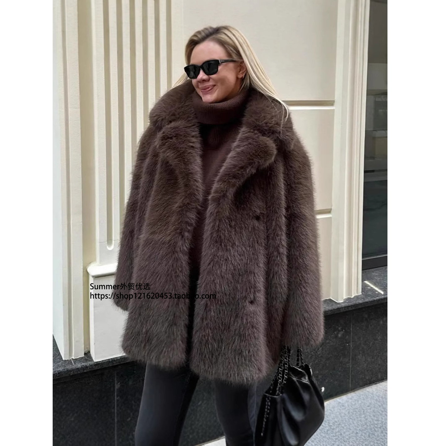 2025冬欧美仿皮草中长款大衣外套