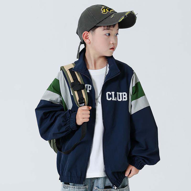 专柜品牌男童拼色外套时尚春秋款中大童长袖休闲夹克风衣男孩潮范