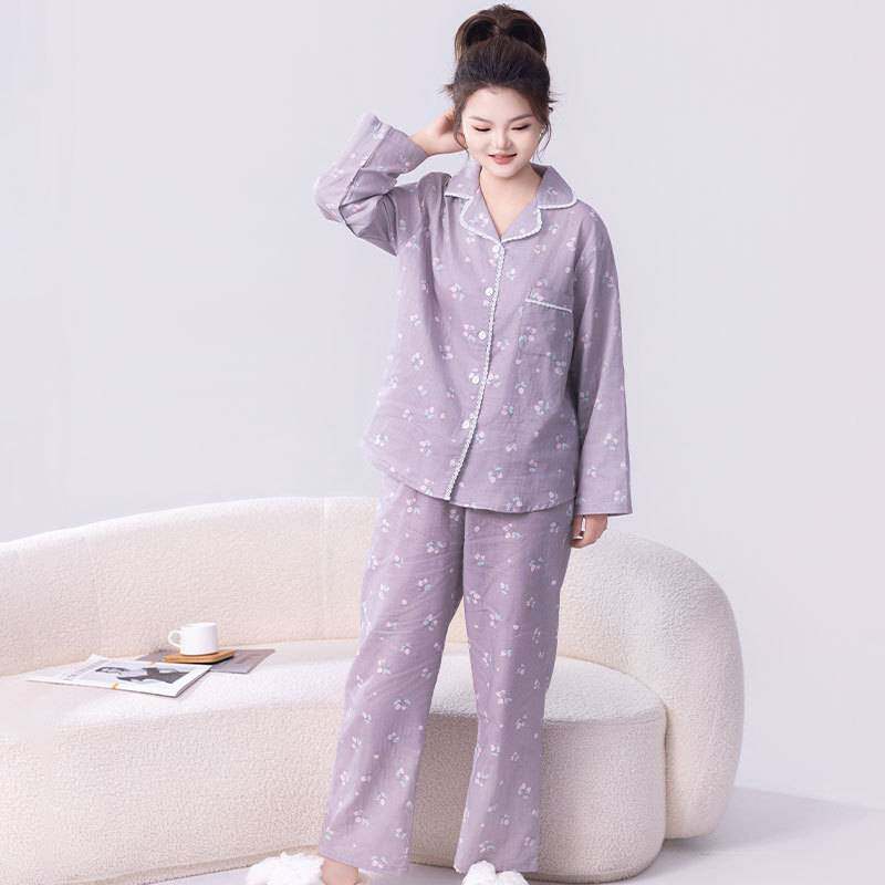 专柜品牌纯棉睡衣女春秋长袖可外穿卡通家居服女士薄款套装新款