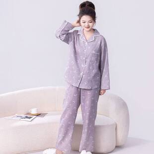 专柜品牌纯棉睡衣女春秋长袖可外穿卡通家居服女士薄款套装新款