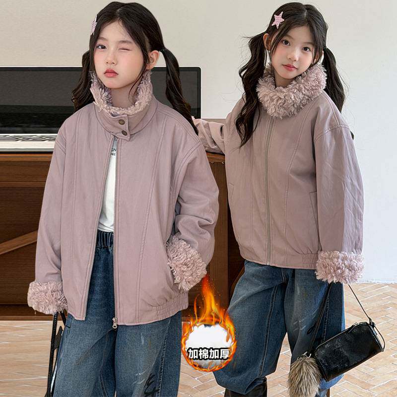 专柜品牌女童夹棉皮衣外套2026秋冬装新款中大儿童PU皮大衣时髦羊