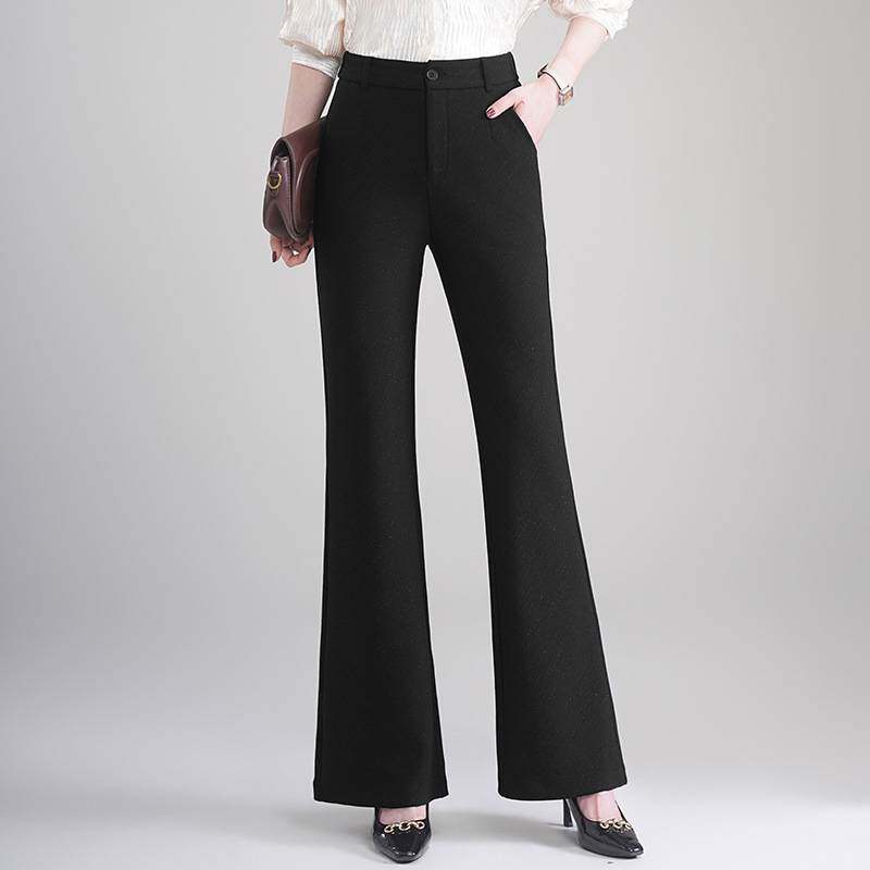 专柜品牌黑色垂坠感西装微喇裤女2026春季新款高腰修身小个子弹力