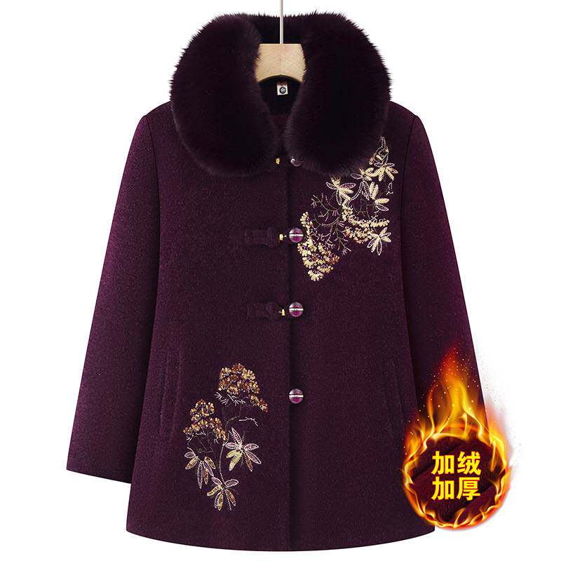 专柜官方老太太冬季加绒加厚款绣花衣服女中老年人冬装高档贵气仿