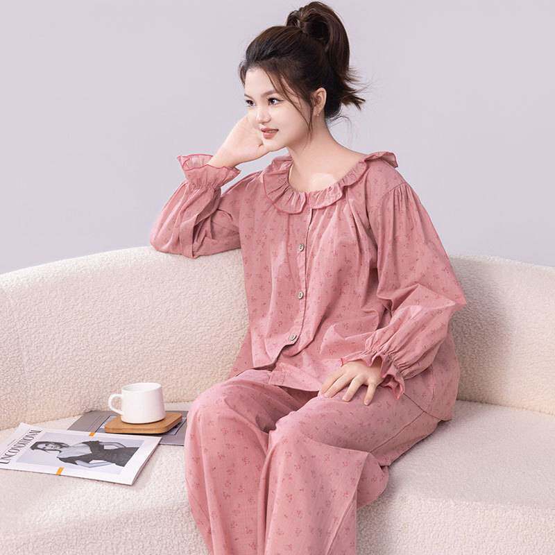 专柜品牌100%a类纯棉睡衣女 新品春秋季长袖长裤韩版女士家居服套