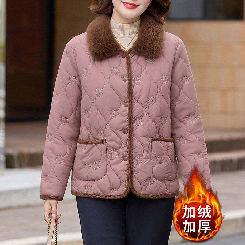 专柜官方妈妈冬装宽松休闲加绒加厚棉服中老年女装秋冬新款显年轻