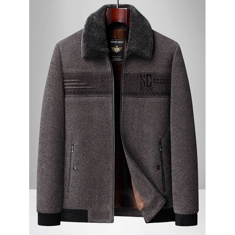 专柜品牌春秋季爸爸装雪尼尔外套加绒夹克衫中老年人男装冬装爷爷