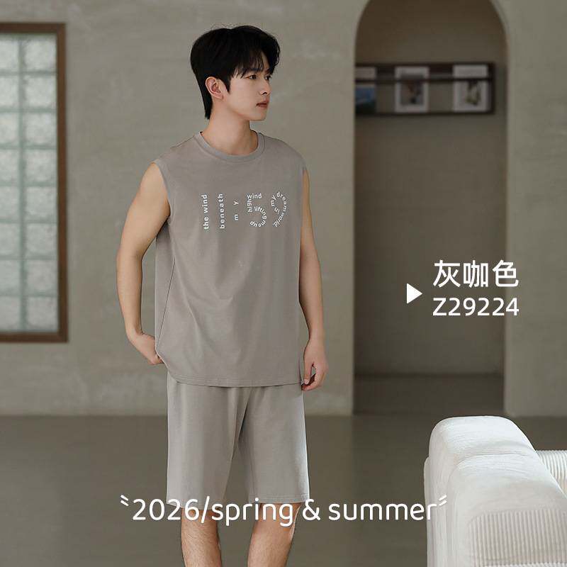 专柜官方夏季男士家居服凉感透气无袖背心宽松短裤版型睡衣男夏裸