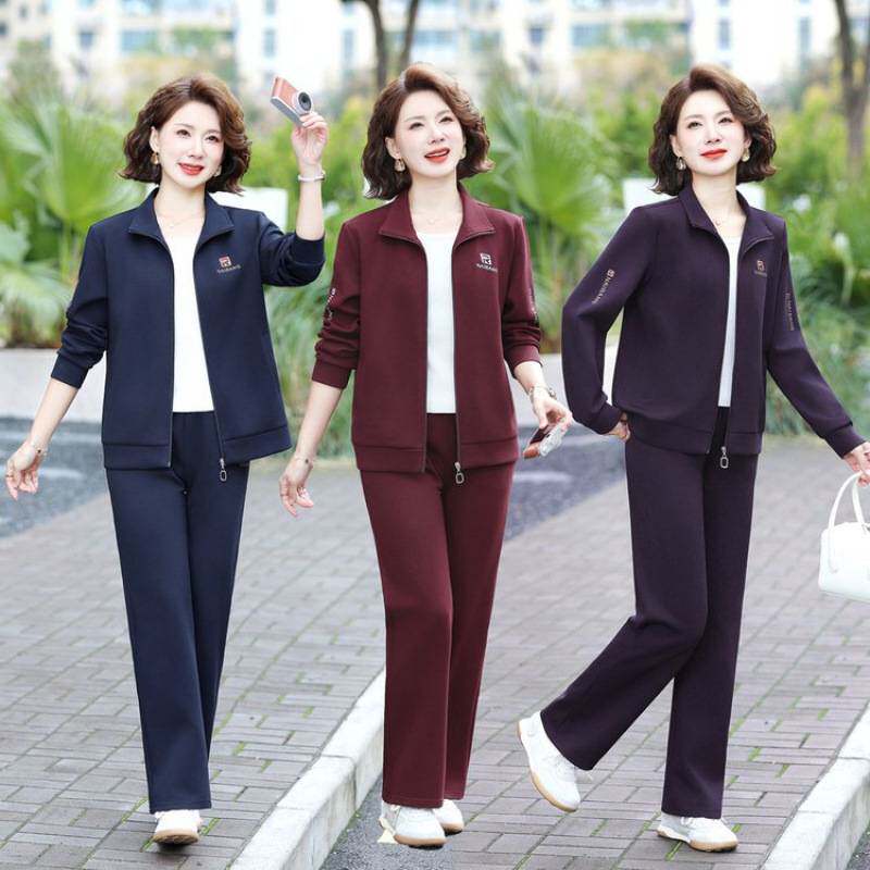 专柜品牌中老年女装春秋季运动套装新款春秋款妈妈装休闲两件套洋