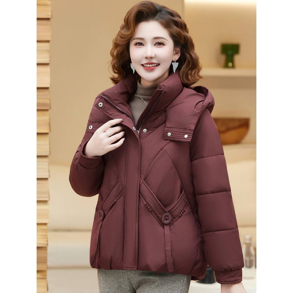 专柜品牌洋气妈妈连帽羽绒棉服秋冬季2025新款中老年女装保暖棉袄