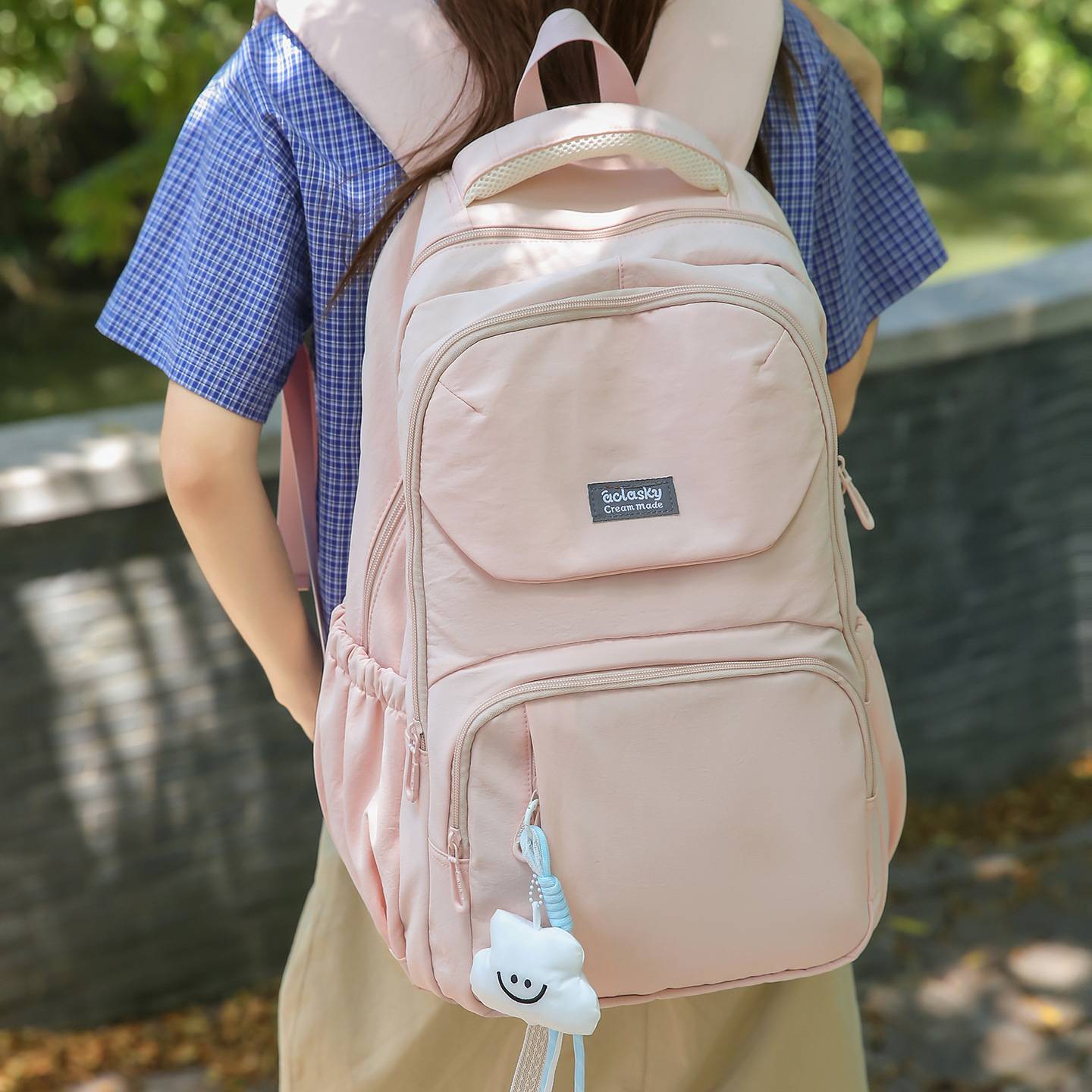 专柜官方韩版ins百搭纯色大容量校园风书包初高中大学生电脑旅行