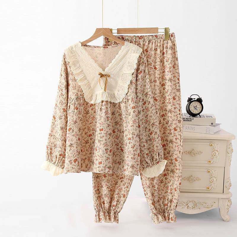 专柜品牌超火睡衣 新款韩系春秋款女四季纯棉家居服a类全棉居家服